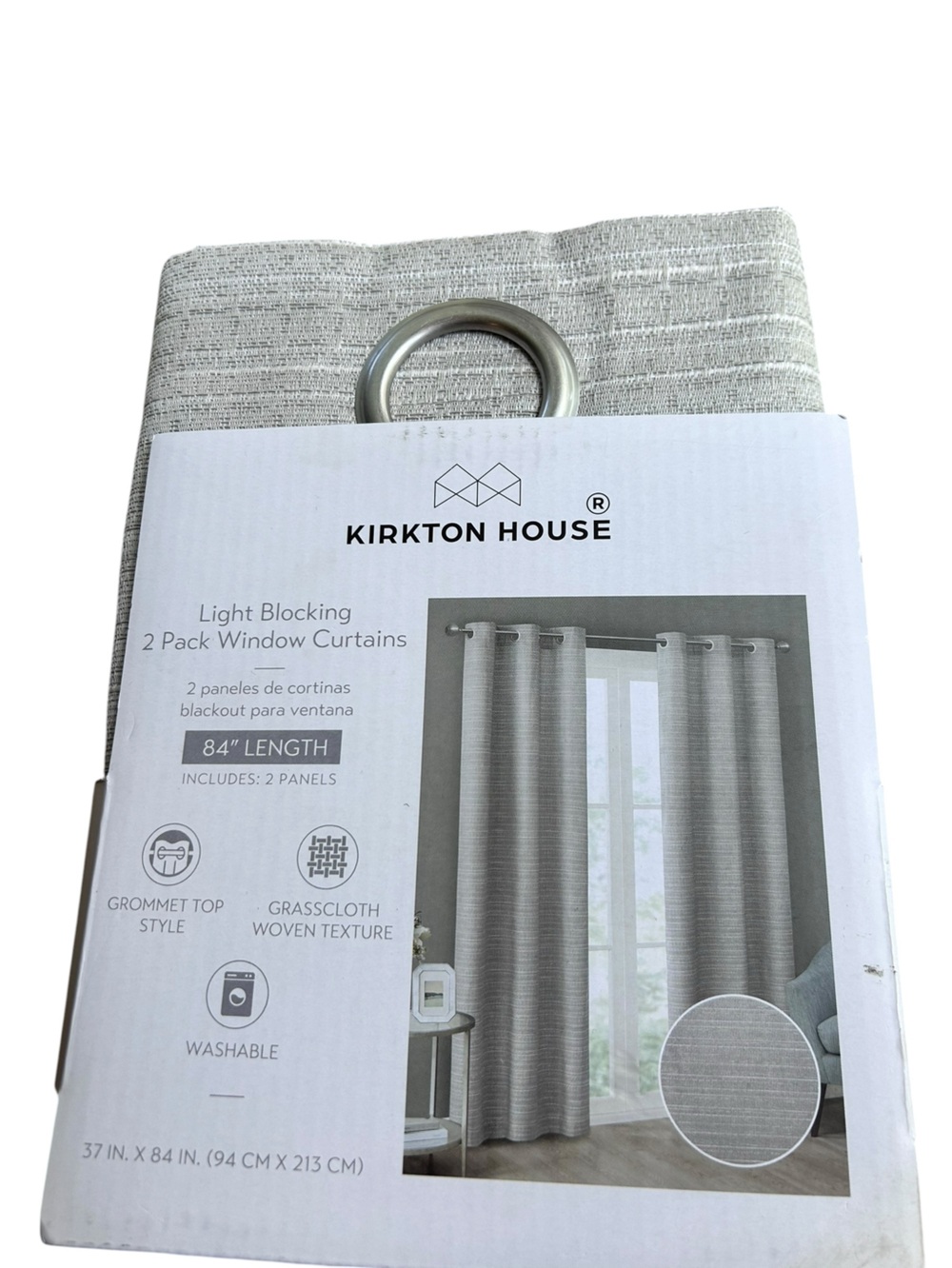 Kirkton New Grasscloth Blackout Curtains 2 Panels 37 X  84” Beige Woven Texture